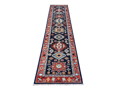 Blue 2'7" x 11'8" Oushak And Peshawar Hand knotted Wool Rug - Sku: O088403