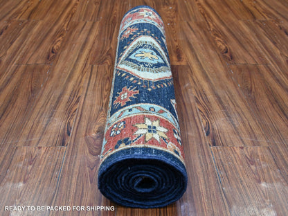 Blue 2'7" x 11'8" Oushak And Peshawar Hand knotted Wool Rug - Sku: O088403