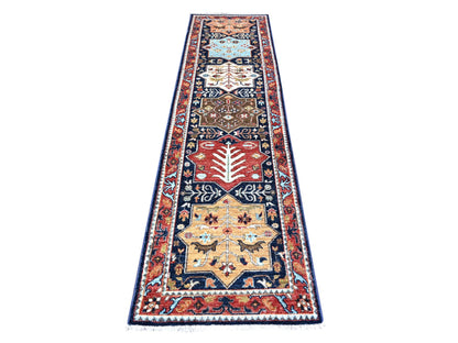 Blue 2'7" x 9'8" Oushak And Peshawar Hand knotted Wool Rug - Sku: O088408