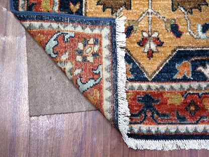 Blue 2'7" x 9'8" Oushak And Peshawar Hand knotted Wool Rug - Sku: O088408