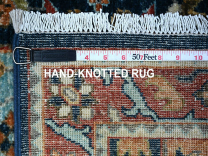 Blue 2'7" x 9'8" Oushak And Peshawar Hand knotted Wool Rug - Sku: O088408