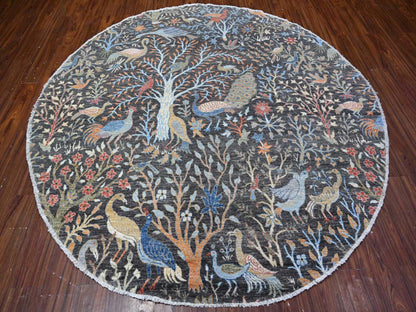 Grey 7'11" x 8'2" Oushak And Peshawar Hand knotted Wool Rug - Sku: O088414