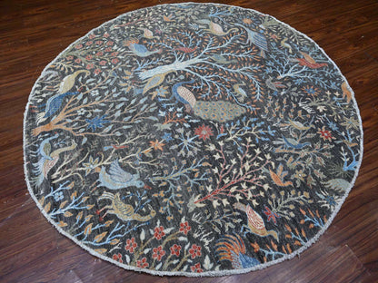 Grey 7'11" x 8'2" Oushak And Peshawar Hand knotted Wool Rug - Sku: O088414