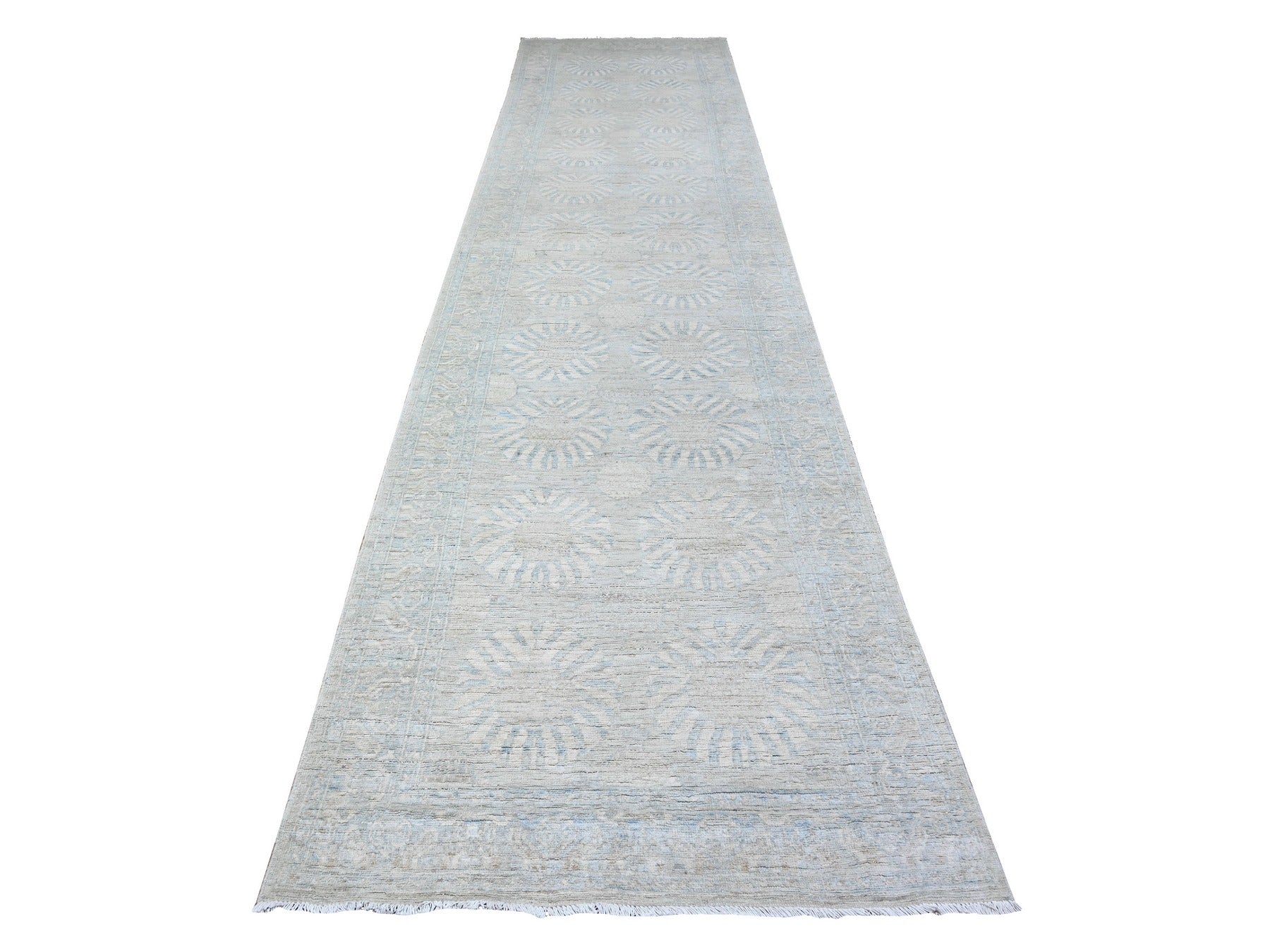 Peshawar Oushak hand-knotted wool rug in Gray, 3'8" x 15' — SKU O088419