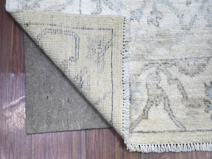 Ivory 4'0" x 16'1" Oushak And Peshawar Hand knotted Wool Rug - Sku: O088436