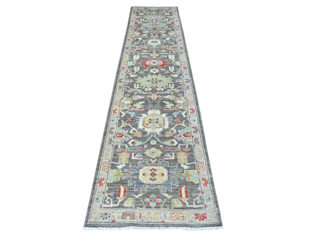 Heriz Oushak / Peshawar hand-knotted wool runner in Gray, 2'8" x 11'10", SKU O088468