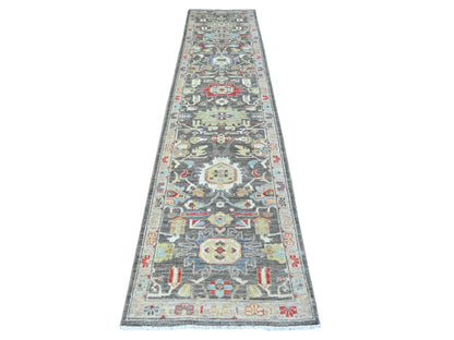 Grey 2'8" x 11'10" Oushak And Peshawar Hand knotted Wool Rug - Sku: O088468