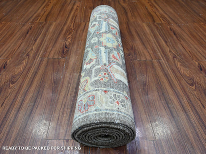 Grey 2'8" x 11'10" Oushak And Peshawar Hand knotted Wool Rug - Sku: O088468