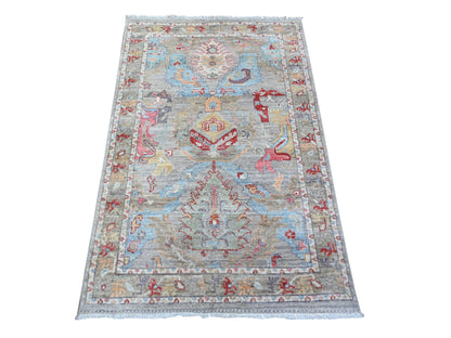 Grey 3'0" x 4'8" Oushak And Peshawar Hand knotted Wool Rug - Sku: O088489