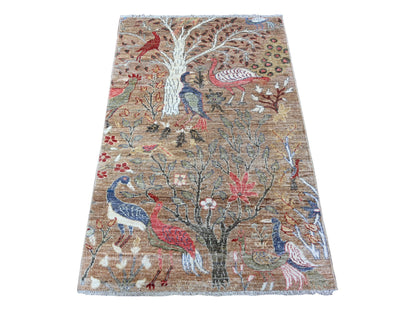Brown 3'0" x 4'9" Oushak / Peshawar Hand knotted Wool Rug - Sku: O088500