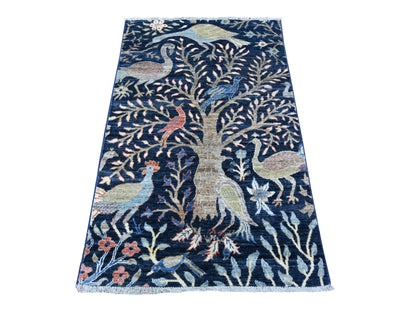 Blue 2'10" x 4'9" Oushak And Peshawar Hand knotted Wool Rug - Sku: O088501