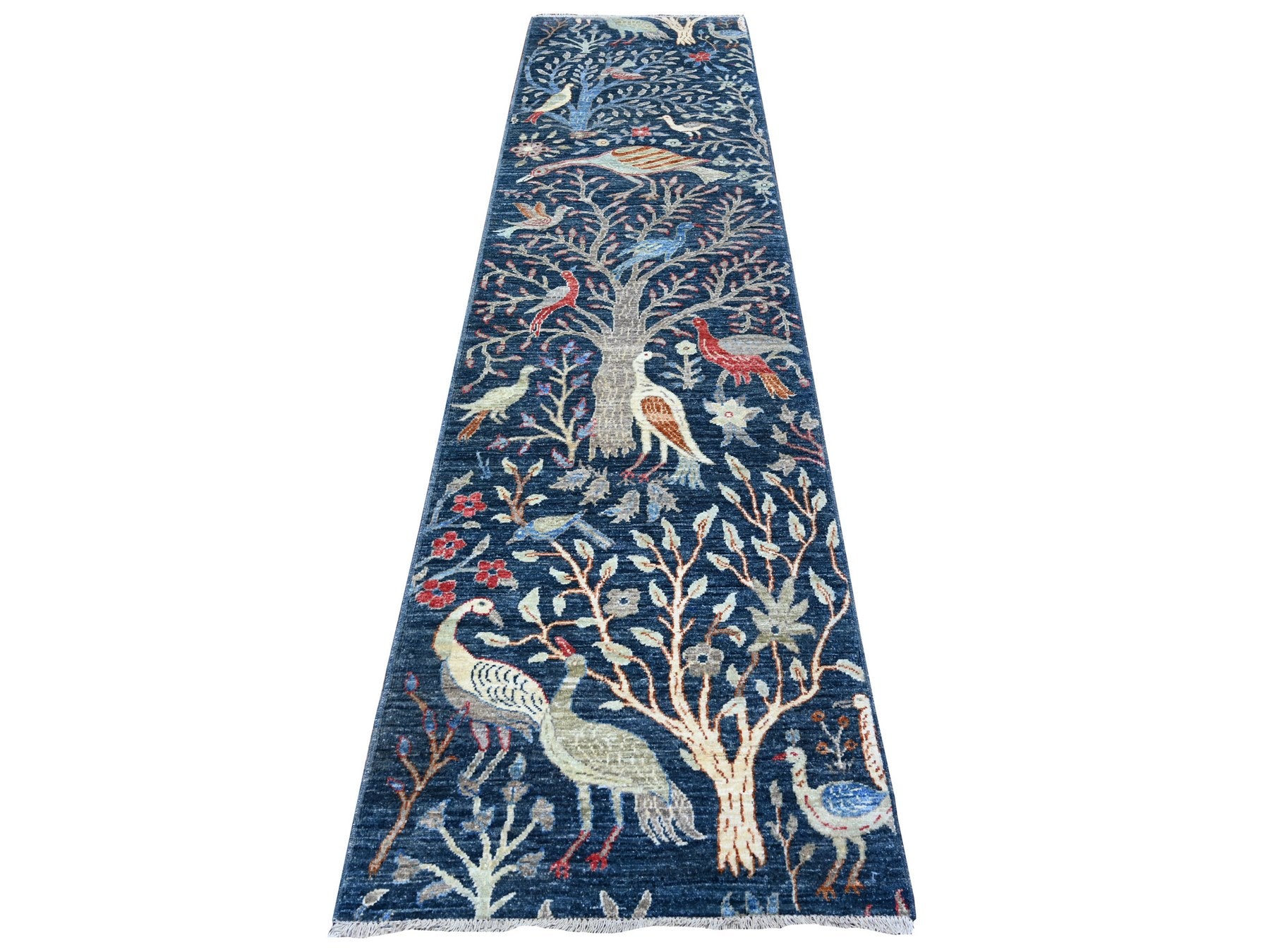 Blue 2'7" x 10'0" Oushak / Peshawar Hand knotted Wool Rug - Sku: O088504