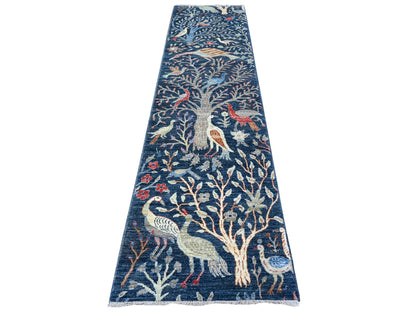 Blue 2'7" x 10'0" Oushak And Peshawar Hand knotted Wool Rug - Sku: O088504