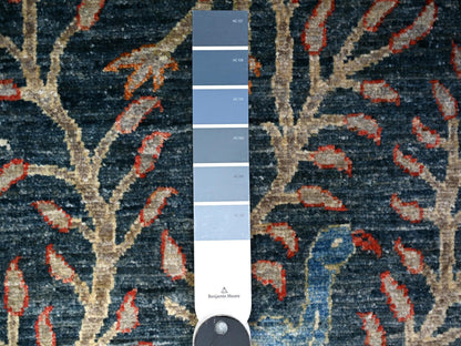 Blue 2'7" x 10'0" Oushak And Peshawar Hand knotted Wool Rug - Sku: O088504