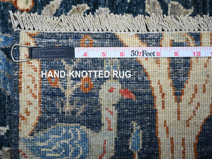 Blue 2'7" x 10'0" Oushak And Peshawar Hand knotted Wool Rug - Sku: O088504