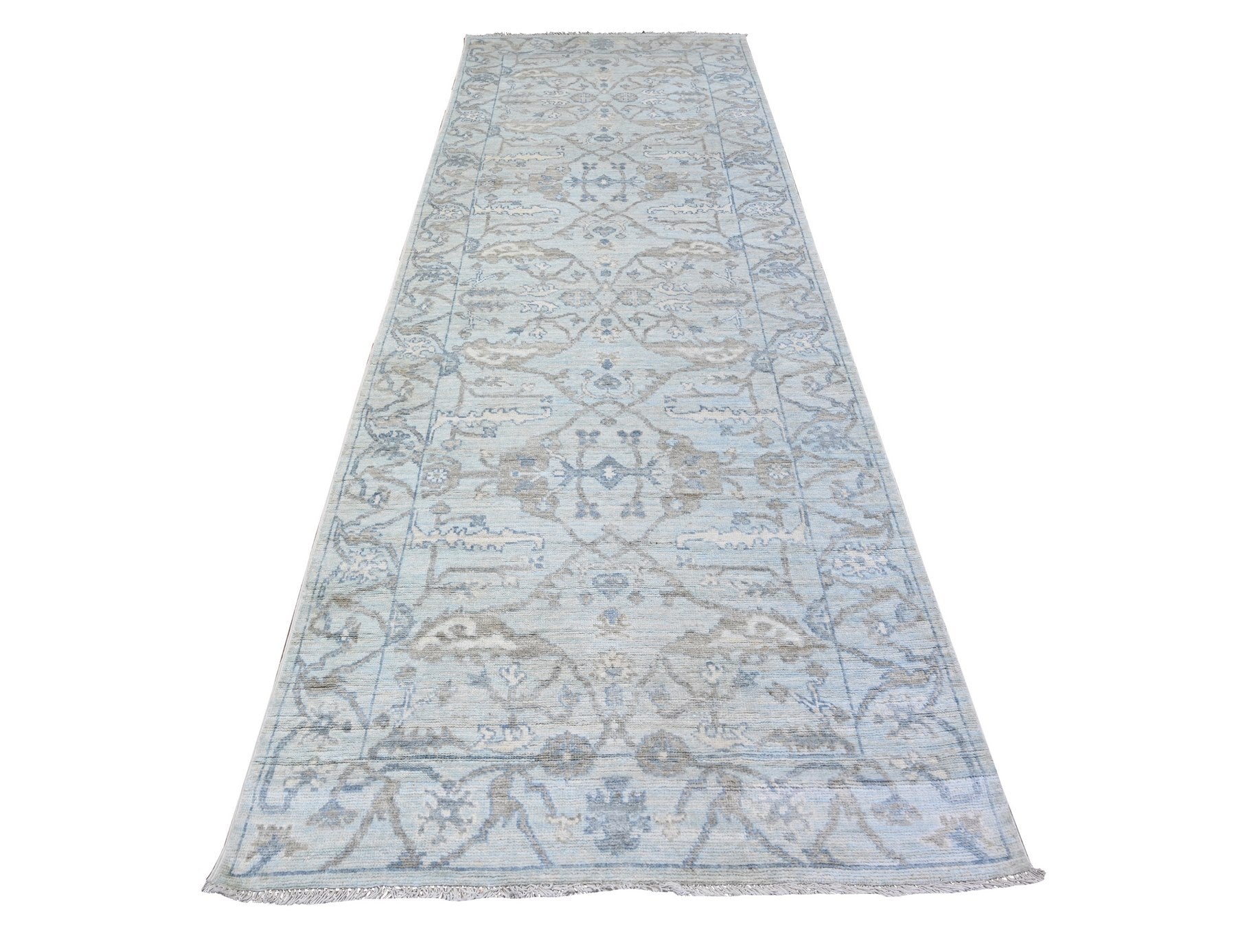 Blue 4'0" x 11'10" Oushak And Peshawar Hand knotted Wool Rug - Sku: O088529