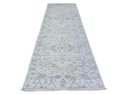 Blue 4'0" x 11'10" Oushak And Peshawar Hand knotted Wool Rug - Sku: O088529