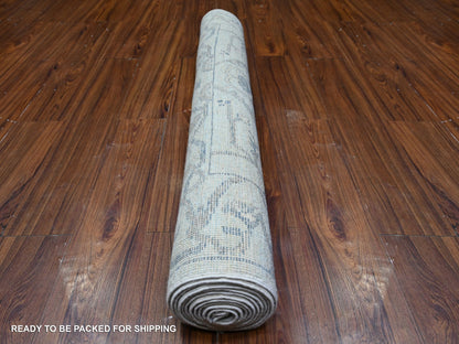 Blue 4'0" x 11'10" Oushak And Peshawar Hand knotted Wool Rug - Sku: O088529