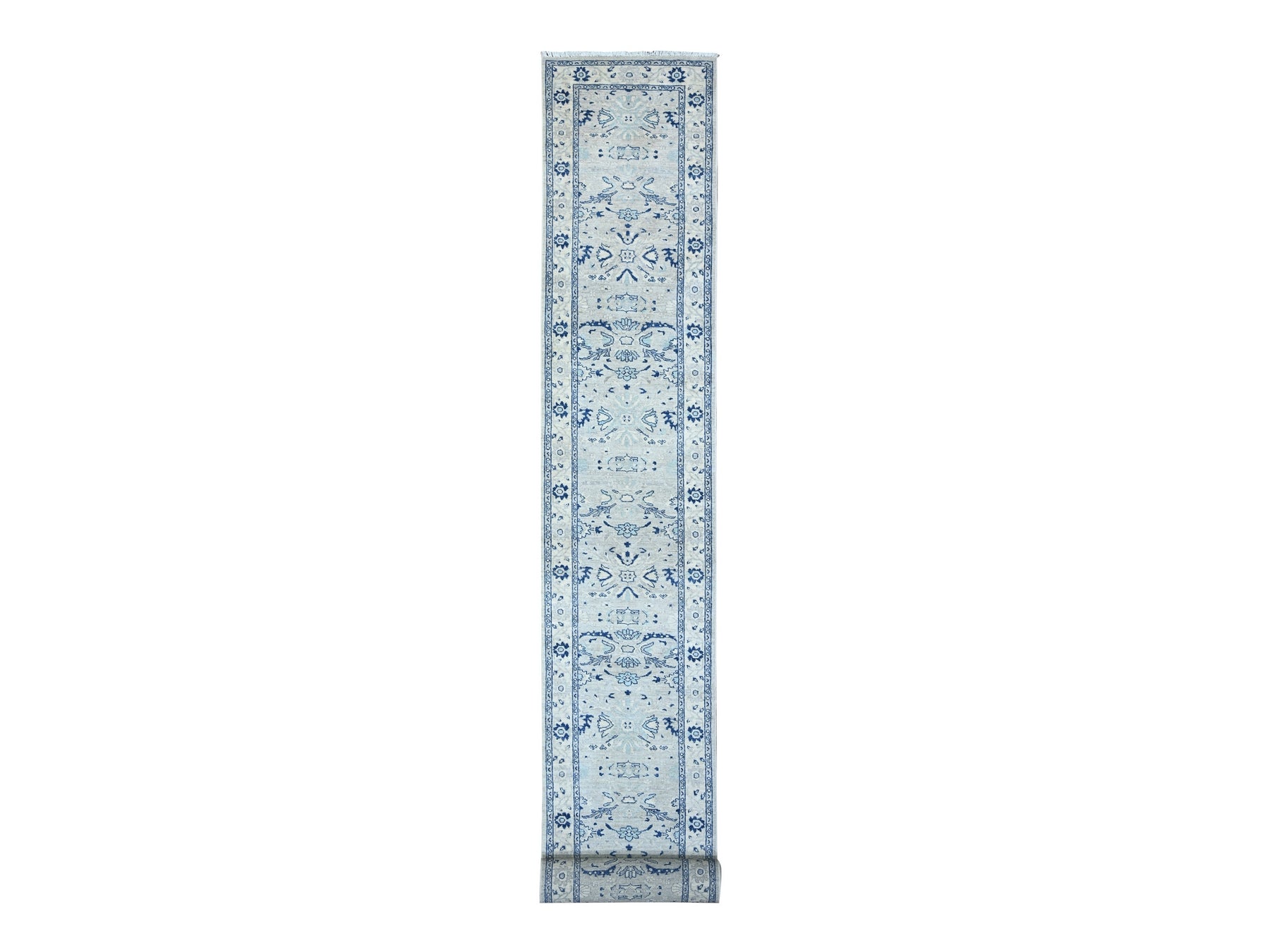 Peshawar Oushak hand-knotted wool runner in Gray & Ivory, 2'7" x 21'4" — SKU O088535