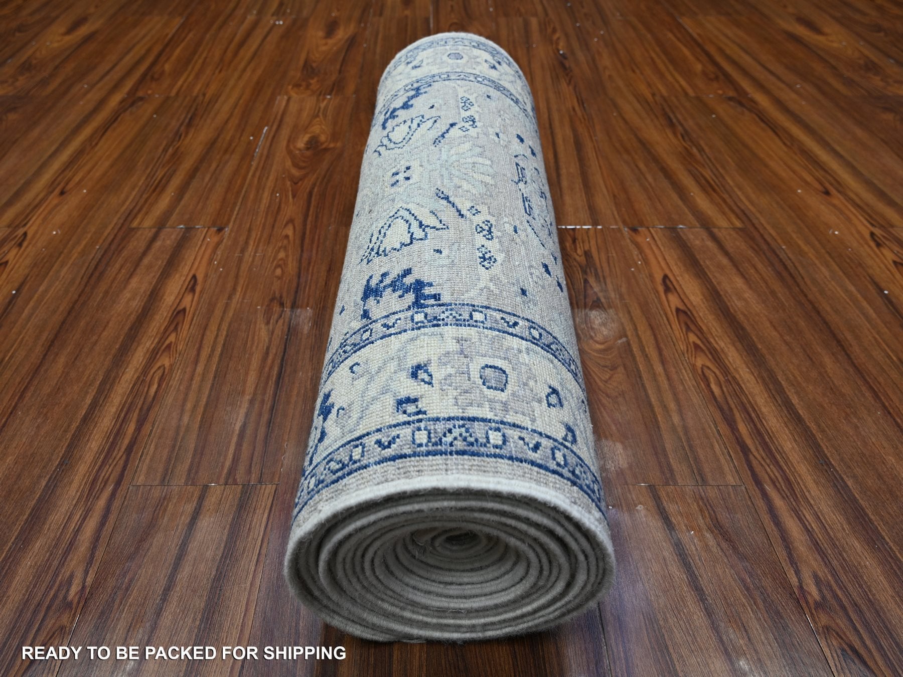 Peshawar Oushak hand-knotted wool runner in Gray & Ivory, 2'7" x 21'4" — SKU O088535 (view 4)