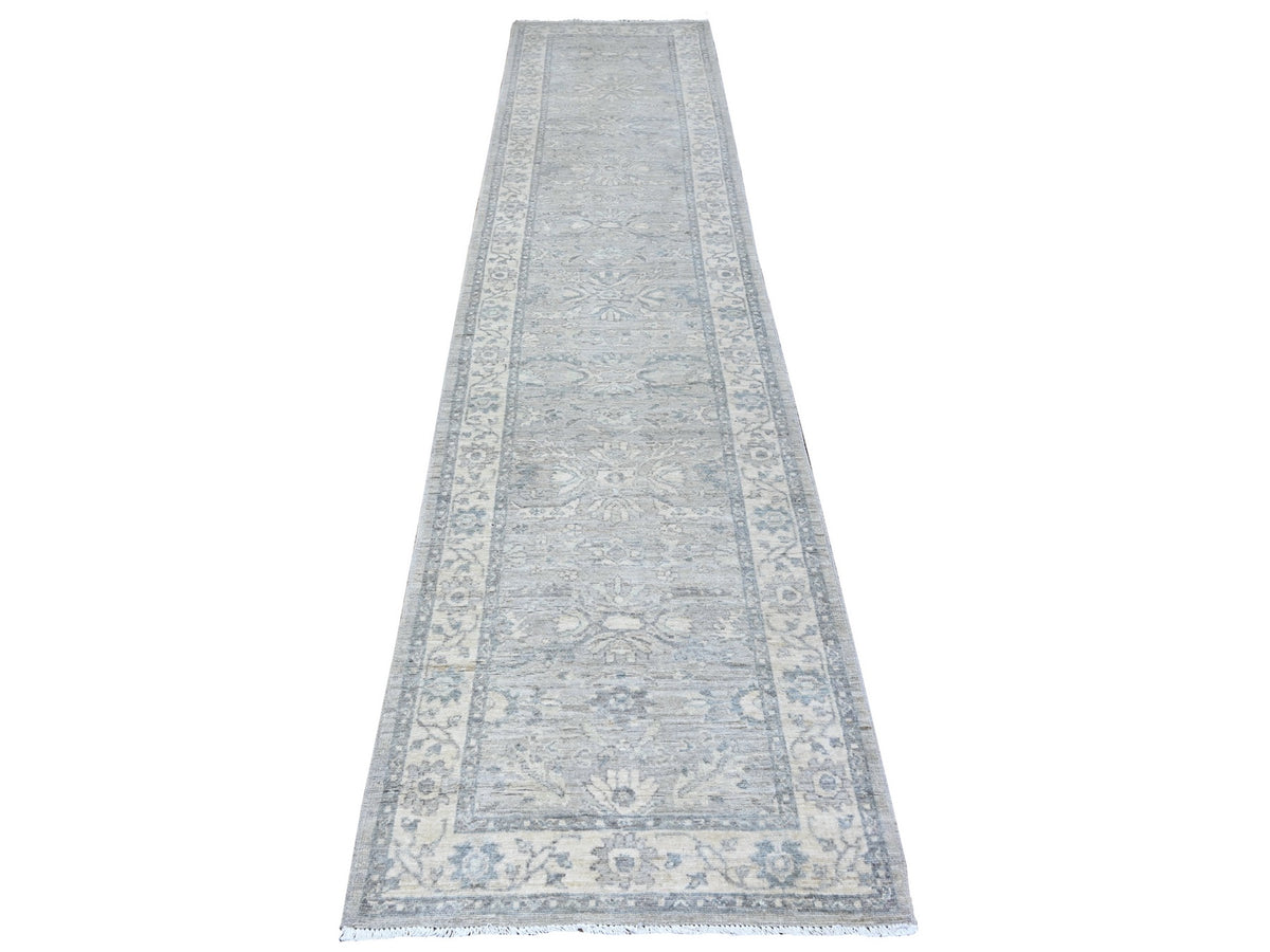 Heriz Oushak hand-knotted wool runner in Gray & Ivory, 2'8" x 11'10" — SKU O088536