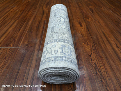 Heriz Oushak hand-knotted wool runner in Gray & Ivory, 2'8" x 11'10" — SKU O088536 (view 4)
