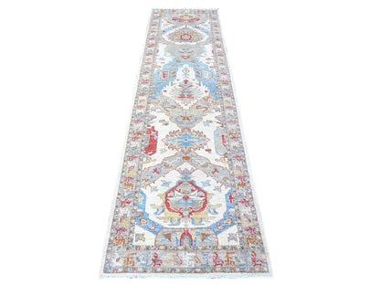 Sultanabad Oushak hand-knotted wool runner in Ivory & Gray, 2'8" x 9'10" — SKU O088545