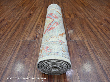Sultanabad Oushak hand-knotted wool runner in Ivory & Gray, 2'8" x 9'10" — SKU O088545 (view 4)