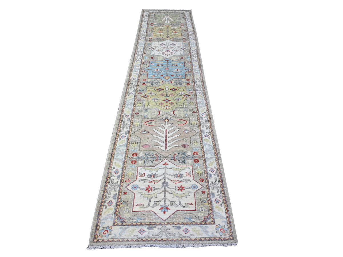 Oushak hand-knotted wool runner in Gray & Link White, 2'8" x 12'1" — SKU O088546
