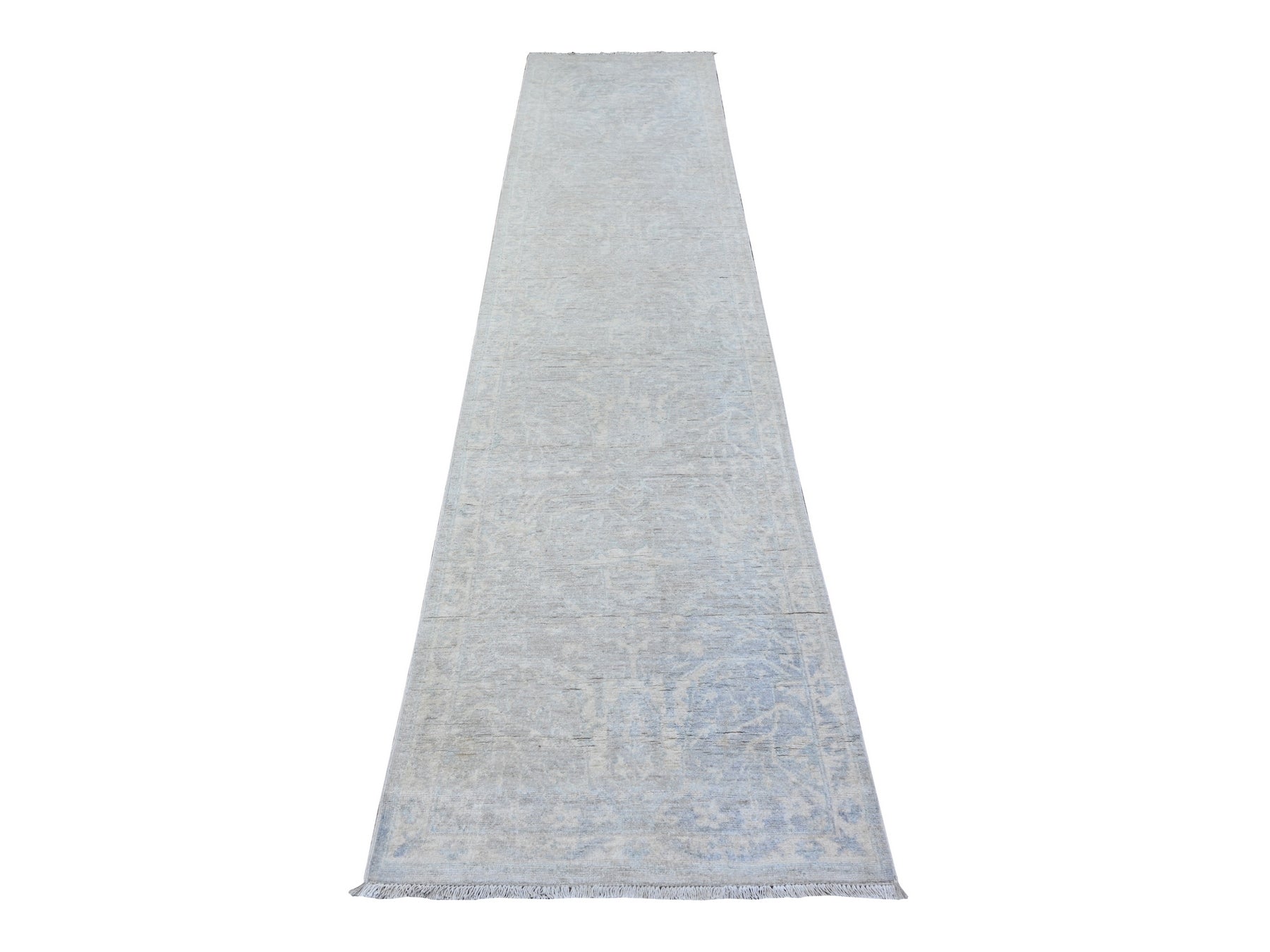 Peshawar Oushak hand-knotted wool runner in Gray & White, 2'6" x 11'7" — SKU O088547