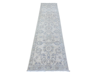 Peshawar Oushak hand-knotted wool runner in Ivory & Blue, 2'6" x 9'10" — SKU O088550
