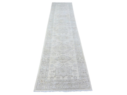 Peshawar Oushak hand-knotted wool runner in Ivory & Gray, 2'8" x 11'3" — SKU O088552