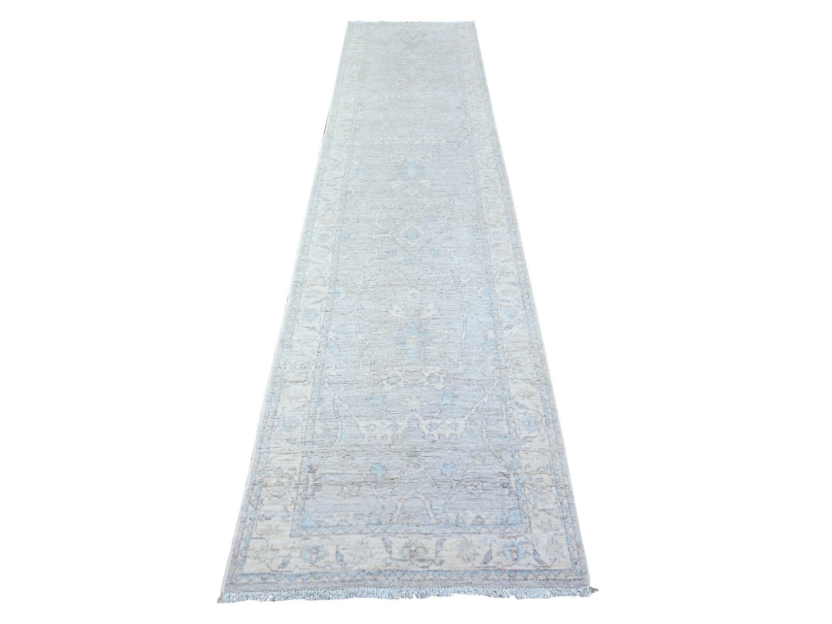 Peshawar Oushak hand-knotted wool runner in Gray & White, 2'8" x 11'6" — SKU O088554