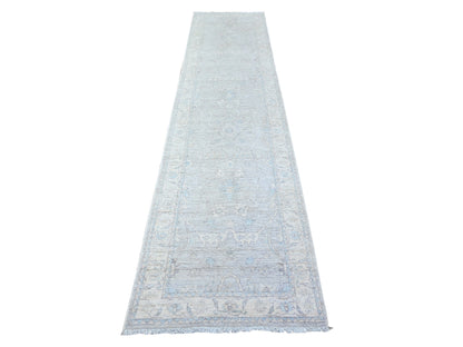 Peshawar Oushak hand-knotted wool runner in Gray & White, 2'8" x 11'6" — SKU O088554
