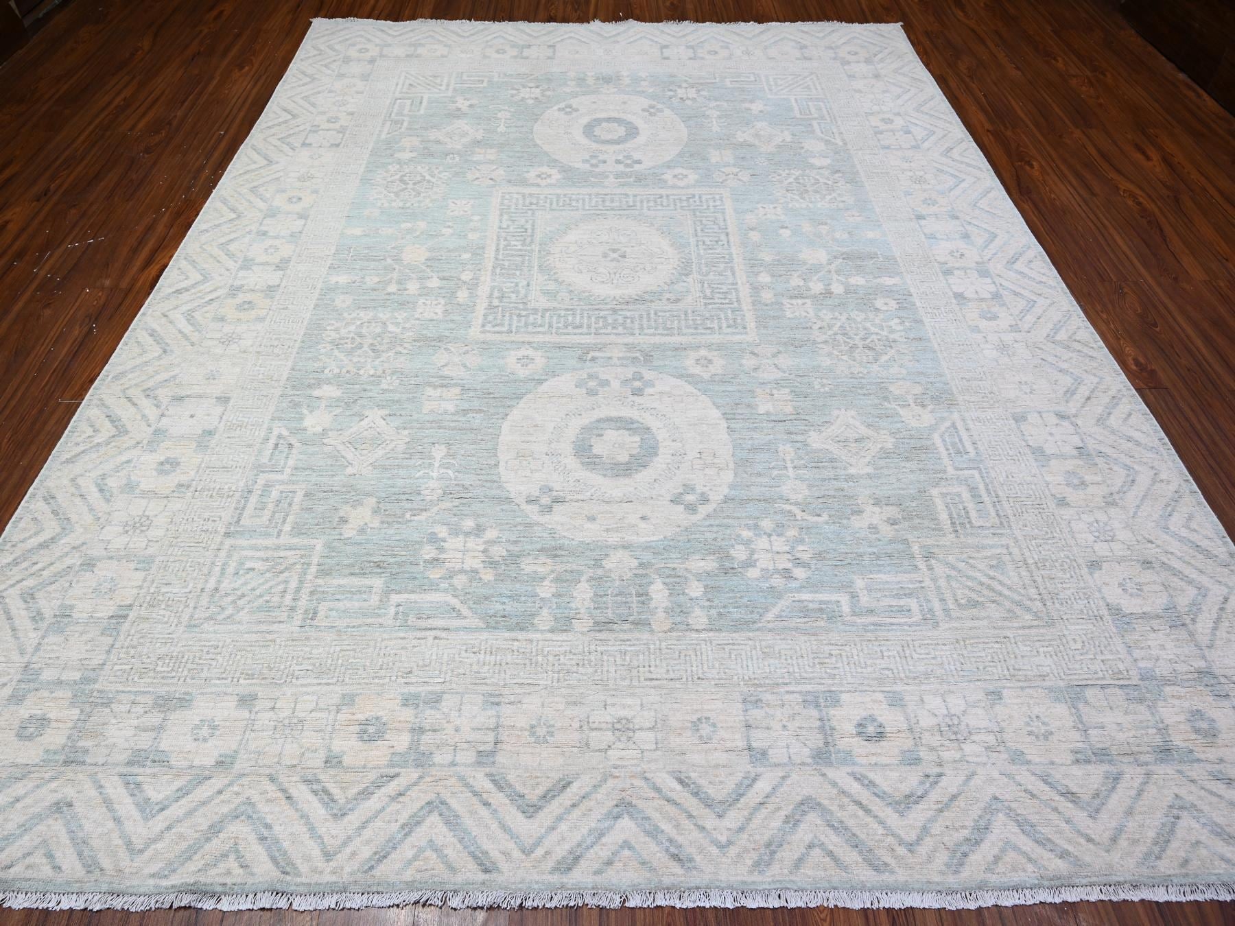 Peshawar hand-knotted wool rug in Blue, 8'10" x 11'3", SKU O088561
