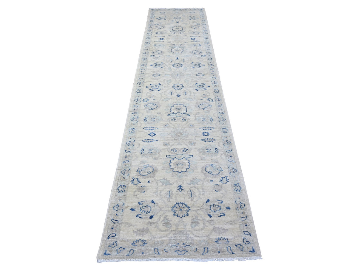 Peshawar Oushak hand-knotted wool runner in Ivory & Gray, 2'8" x 11'10" — SKU O088589