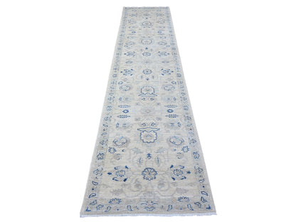 Peshawar Oushak hand-knotted wool runner in Ivory & Gray, 2'8" x 11'10" — SKU O088589