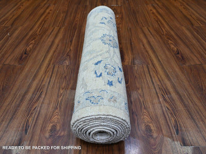 Peshawar Oushak hand-knotted wool runner in Ivory & Gray, 2'8" x 11'10" — SKU O088589 (view 4)