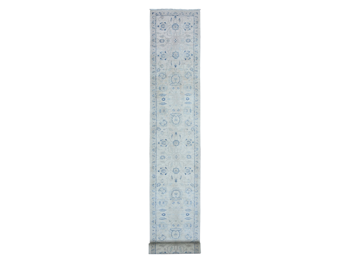 Peshawar Oushak hand-knotted wool runner in Ivory & Gray, 2'6" x 19'5" — SKU O088592