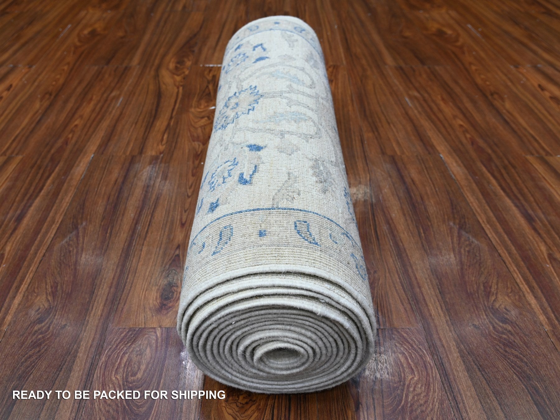 Peshawar Oushak hand-knotted wool runner in Ivory & Gray, 2'6" x 19'5" — SKU O088592 (view 4)