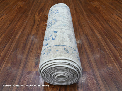 Peshawar Oushak hand-knotted wool runner in Ivory & Gray, 2'6" x 19'5" — SKU O088592 (view 4)