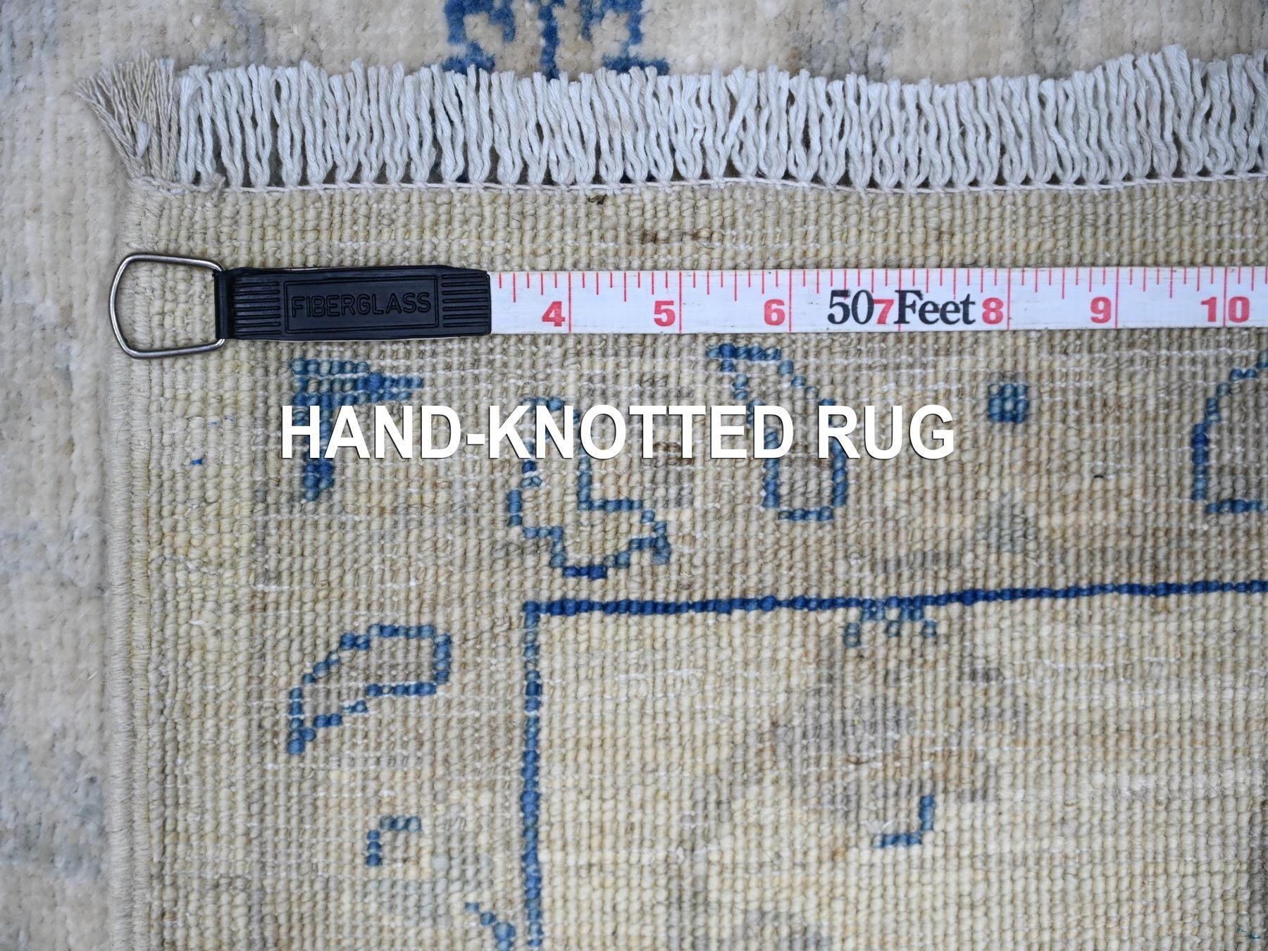 Peshawar Oushak hand-knotted wool runner in Ivory & Gray, 2'6" x 19'5" — SKU O088592 (view 6)