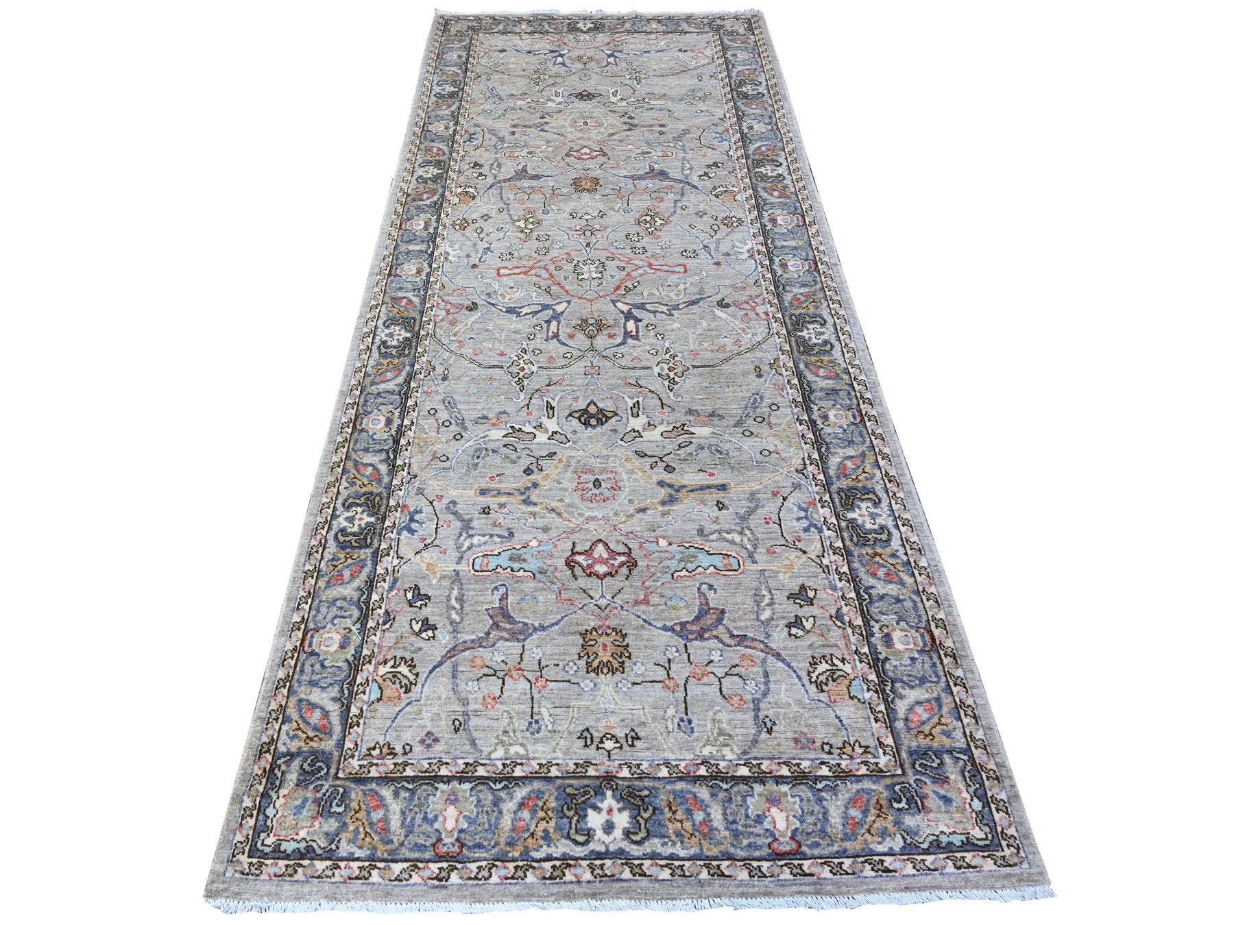 Gray 3'10" x 9'10" Oushak / Peshawar Hand knotted Wool Rug - Sku: O088619