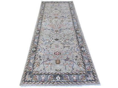Grey 3'10" x 9'10" Oushak And Peshawar Hand knotted Wool Rug - Sku: O088619