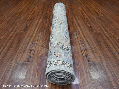 Grey 3'10" x 9'10" Oushak And Peshawar Hand knotted Wool Rug - Sku: O088619