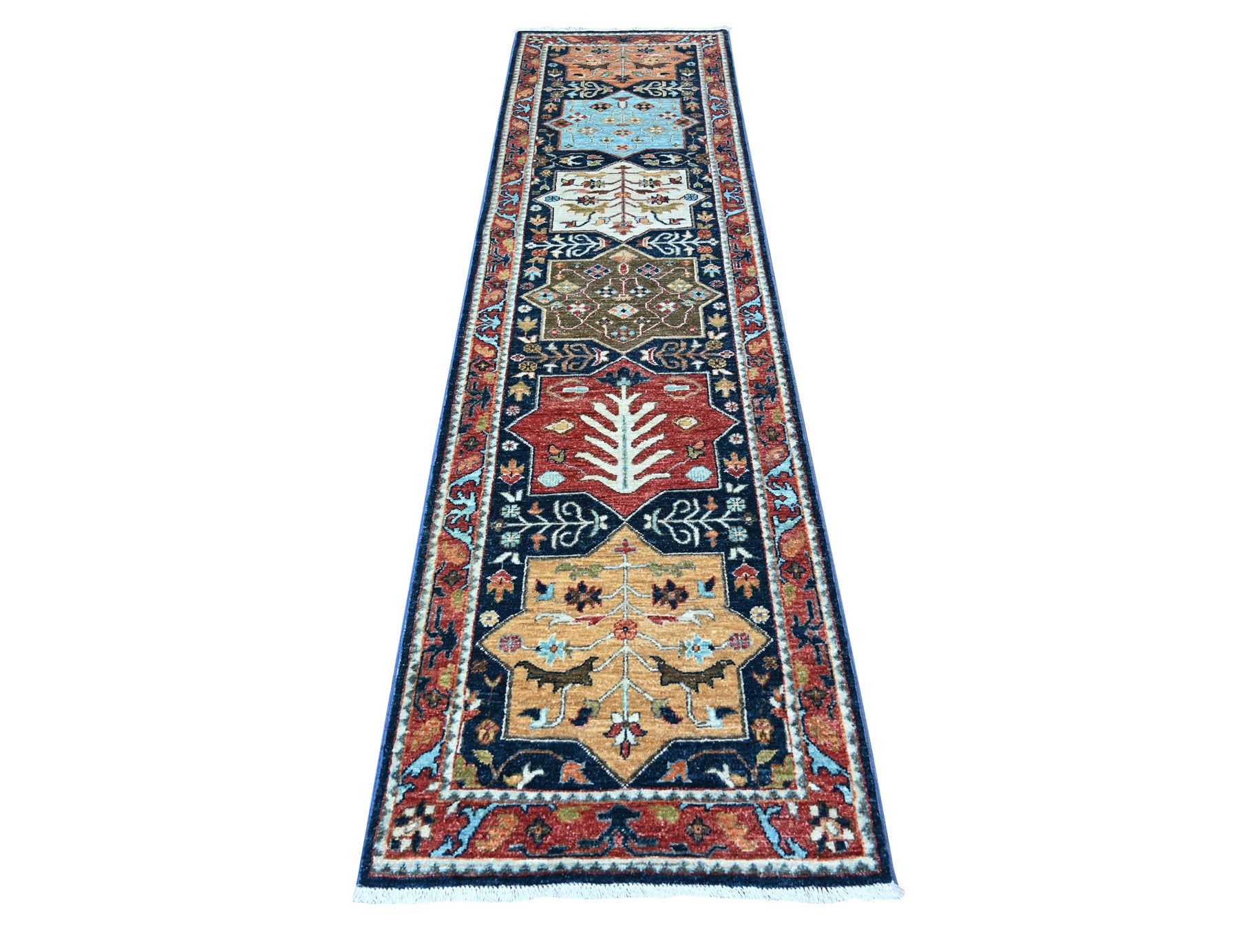 Blue 2'6" x 9'8" Oushak / Peshawar Hand knotted Wool Rug - Sku: O088623