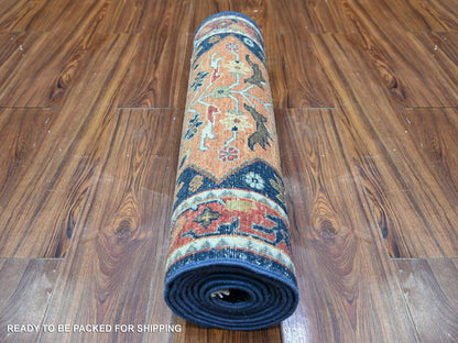 Blue 2'6" x 9'8" Oushak And Peshawar Hand knotted Wool Rug - Sku: O088623