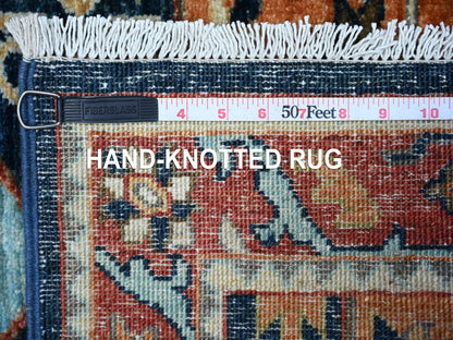 Blue 2'6" x 9'8" Oushak And Peshawar Hand knotted Wool Rug - Sku: O088623