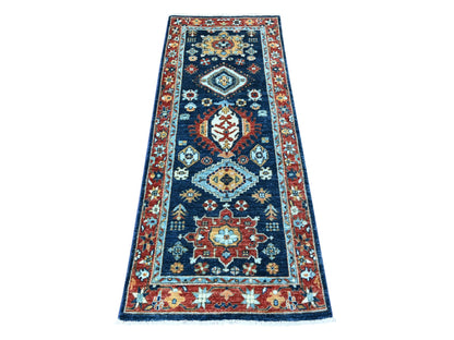 Blue 2'6" x 6'1" Oushak And Peshawar Hand knotted Wool Rug - Sku: O088625