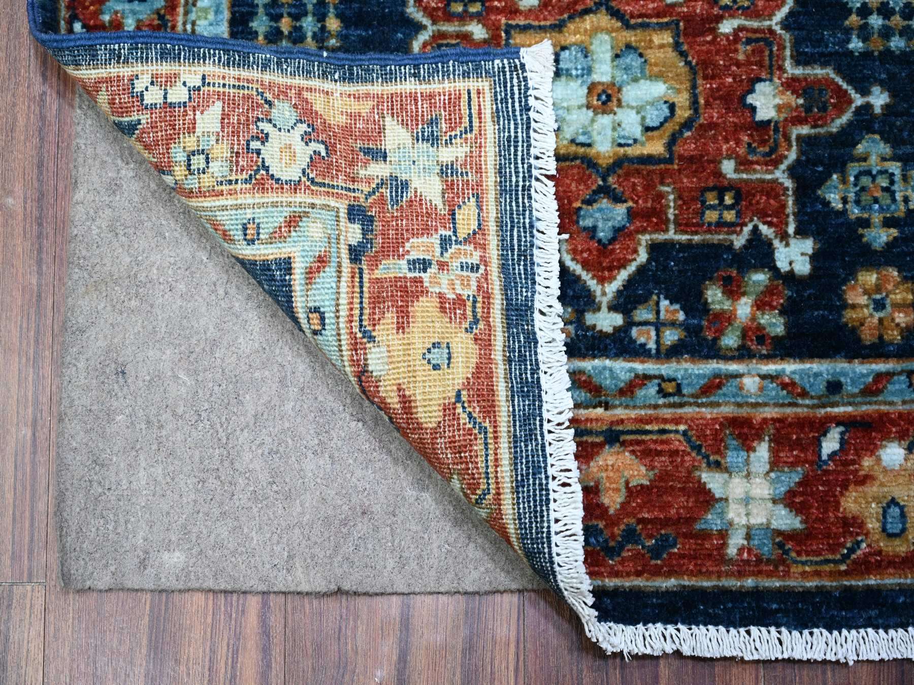 Oushak hand-knotted wool runner in Blue & Fire Brick Red, 2'6" x 6'1" — SKU O088625 (view 2)